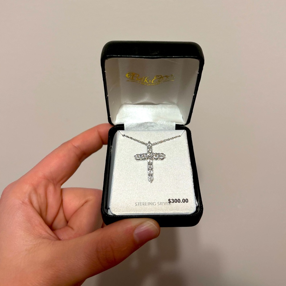 Belk Diamond & Sterling Silver Cross Necklace NWT